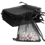 Organza Bags, Black Organza Bags, 50Pcs, Sheer Organza Bags 4 x 6 inch, Jewelry Gift Bags, Party Favor Bags with Drawstring, Mesh Gift Pouches Mini Candy Bags for Wedding Valentine\'s Day Party