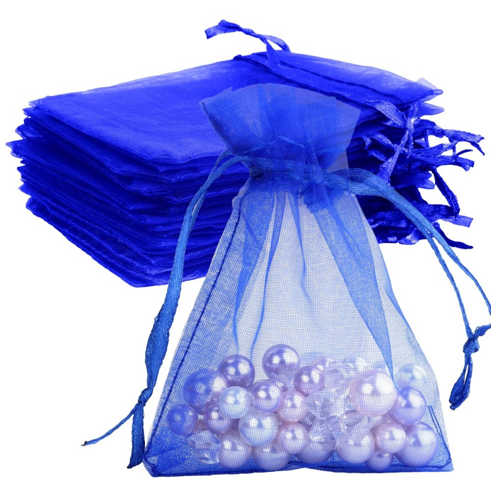 50Pcs Small Organza Bags with Drawstring - 4 x 6 inch Jewelry Gift Bags for Weddings, Parties & Favors - Navy Blue