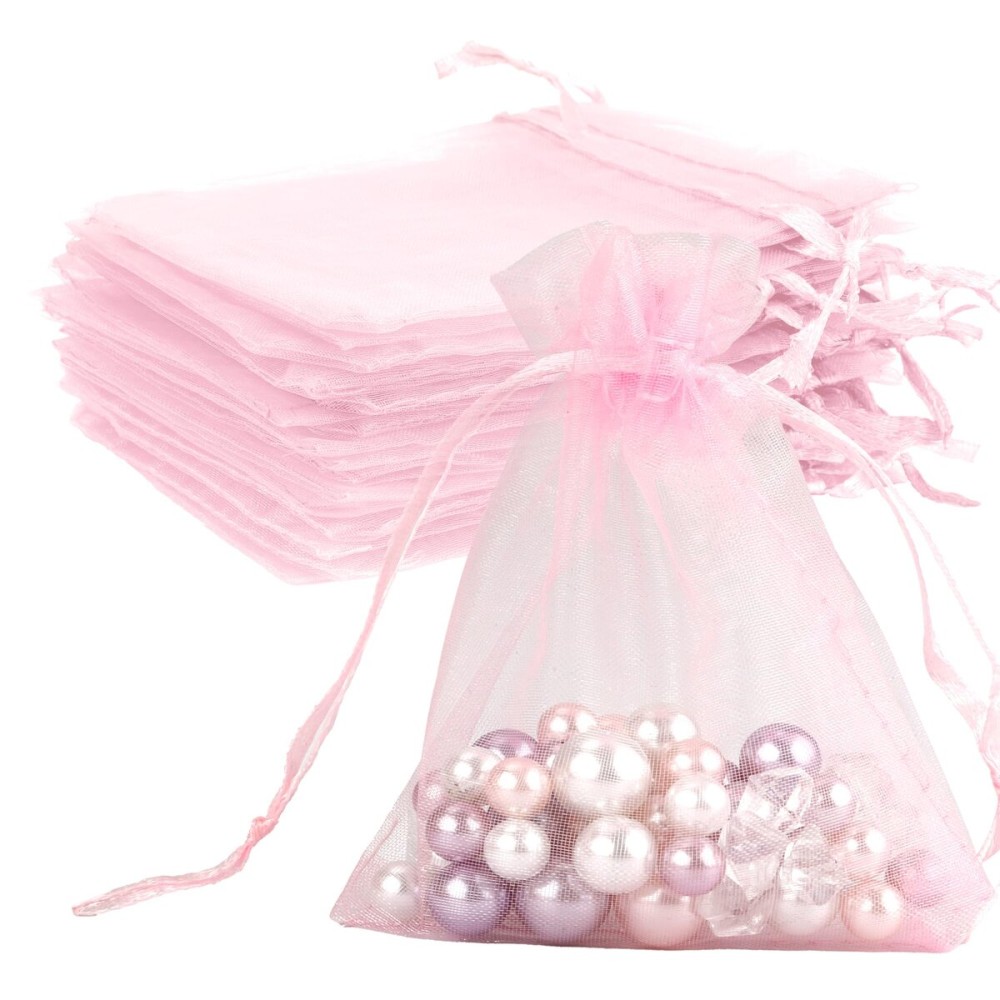 Organza Bags - 50Pcs Pink Sheer 4 x 6 Inch Jewelry Gift Pouches With Drawstring - Party Favor Mesh Mini Candy Bags for Wedding Valentine\'s Day