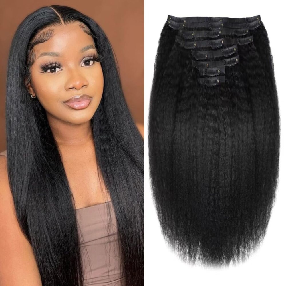 Seamless Clip In Hair Extensions Human Hair Invisible Pu Skin Weft Kinky Straight Seamless Clip Ins For Black Women Real Human Hair Extensions 8pcs With 18clips Per Set 120g (16inch,Natural Black)
