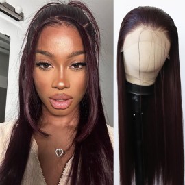 BTWTRY 99J Wig Long Straight 99J Burgundy Synthetic Lace Front Wigs Pre Plucked Natural Hairline for Black Women Heat Resistant Fiber Hair Cosplay Daily Wear Wig (99J)