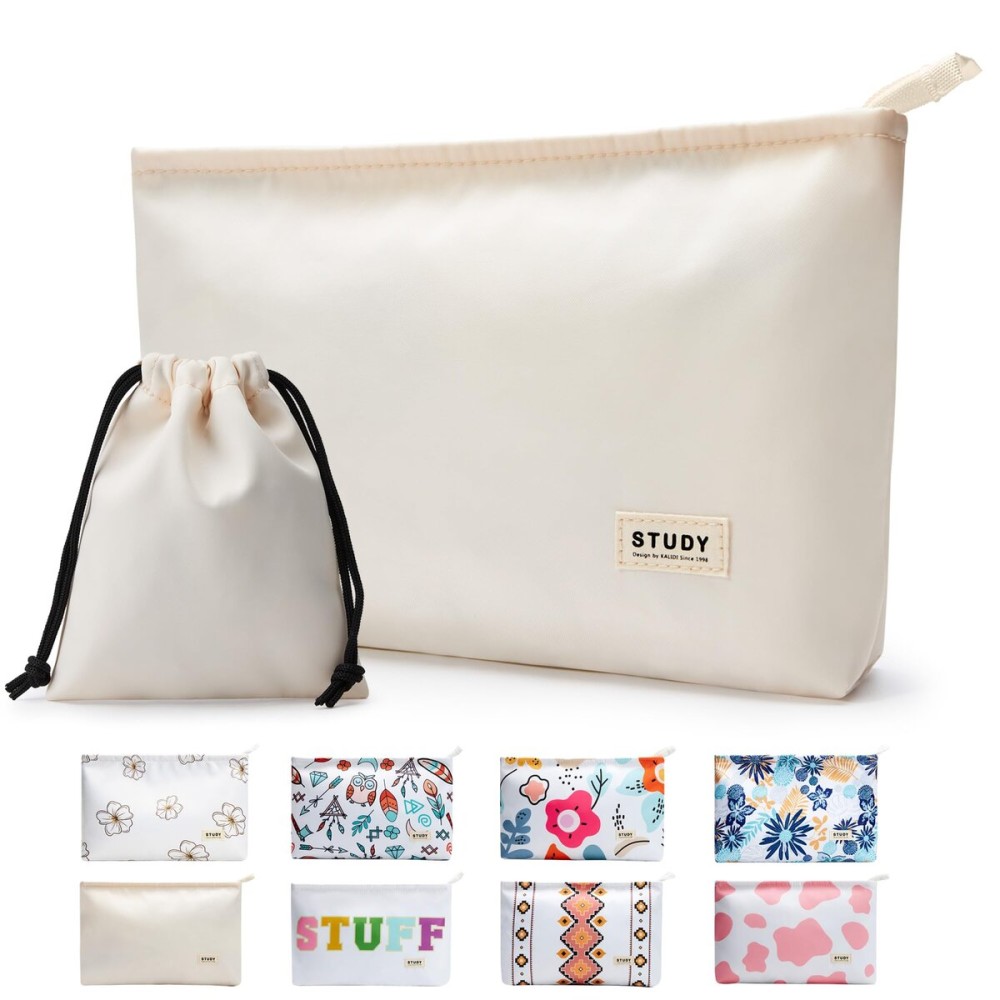 WLLWOO WLLWOO 2pcs Travel Make Up Bags-Cosmetic Bag Nylon Waterproof Large Wide Zipper Coin Purse Travel Toiletry Small Makeup Pouch For Women