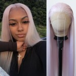 BTWTRY Pink Wig - Long Straight Synthetic Lace Front Wig, Pre Plucked Natural Hairline for Black Women, Heat Resistant Daily Wear Wig