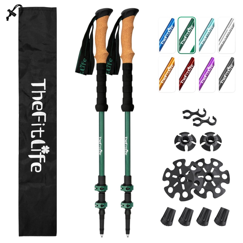 TheFitLife Trekking Poles - Lightweight 7075 Aluminum Hiking Sticks with Cork Grips, Adjustable Telescopic Design, Metal Flip Lock for Men & Women - Perfect for Hiking, Walking, Camping & Backpacking