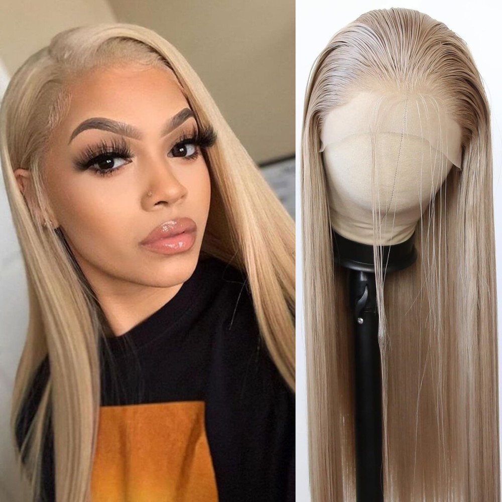 BTWTRY Honey Blonde Wig Long Straight Honey Blonde Brown Synthetic Lace Front Wigs Pre Plucked Natural Hairline for Black Women Light Brown Wig Heat Resistant Fiber Hair Daily Wear (Honey Blonde)