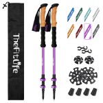 TheFitLife Trekking Poles for Hiking and Walking - Lightweight 7075 Aluminum with Metal Flip Lock and Natural Cork Grip, Walking Sticks for Men, Women, Collapsible, Telescopic, Camping Gear (Purple)