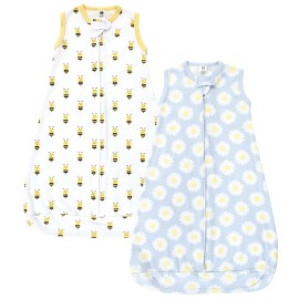 Hudson Baby Unisex Baby Cotton Wearable Sleeping Bag, Sack, Blanket, Daisy Bee Sleeveless, 0-3 Months