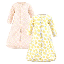 Hudson Baby Unisex Baby Cotton Wearable Sleeping Bag, Sack, Blanket, Lemon Daisy Long Sleeve, 0-3 Months