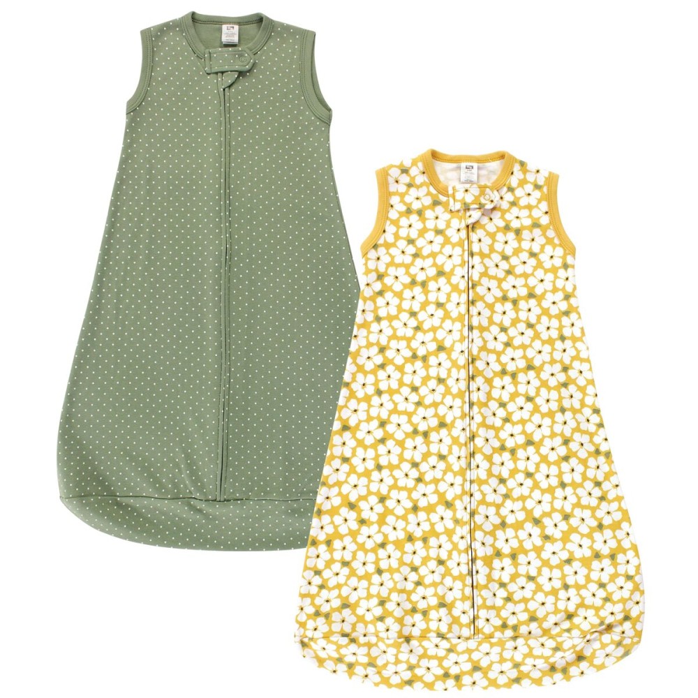 Hudson Baby Unisex Baby Cotton Wearable Sleeping Bag, Sack, Blanket, Sage Floral Sleeveless, 3-9 Months