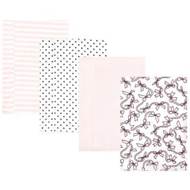 Hudson Baby Unisex Baby Cotton Flannel Burp Cloths, Pink Bows 4 Pack, One Size