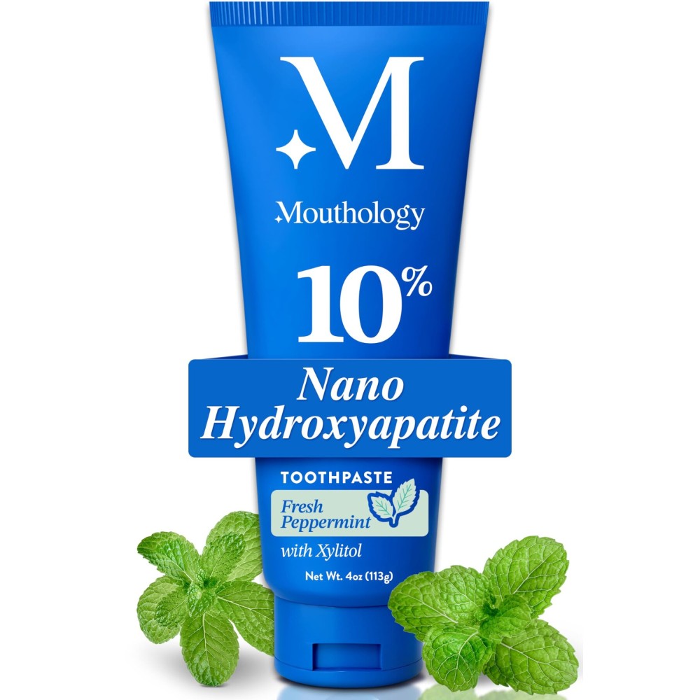 Mouthology 10% Nano Hydroxyapatite Toothpaste (Fluoride Free), Whitening*, Xylitol Toothpaste for Adults, Supports Enamel Care*, Appropriate for Sensitive Teeth*, SLS Free, Mint 4oz (USA Made)