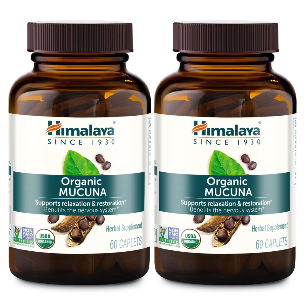 Himalaya Organic Mucuna Herbal Supplement, Supports Relaxation, Tension Relief, Brain Function, Non-GMO, USDA Organic, Vegan, Gluten Free, 600 mg, 60 Plant-Caplets, 2 Pack, 120 Day Supply