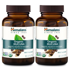 Himalaya Organic Mucuna Herbal Supplement, Supports Relaxation, Tension Relief, Brain Function, Non-GMO, USDA Organic, Vegan, Gluten Free, 600 mg, 60 Plant-Caplets, 2 Pack, 120 Day Supply