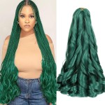 Luoyudu Green French Curl Braiding Hair Extensions 24Inch Bouncy 8Pack Curly Braiding Hair Pre Stretched 75g/pack Loose Wave Crochet Hair for Black Women (24inch,8 pack,Green)