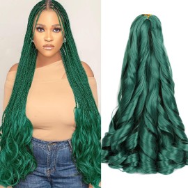 Luoyudu Green French Curl Braiding Hair Extensions 24Inch Bouncy 8Pack Curly Braiding Hair Pre Stretched 75g/pack Loose Wave Crochet Hair for Black Women (24inch,8 pack,Green)