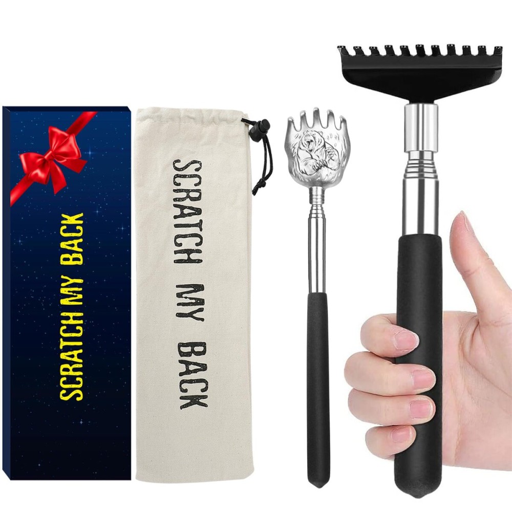Oversized Back Scratcher Gift Set, 2 Pack, Portable Extendable Stainless Steel Telescoping Massage Tool, Gift/Stocking Stuffers for Men and Women