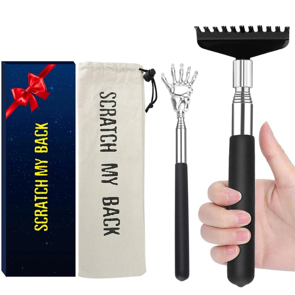 Oversized Back Scratcher Gift Set, 2 Pack, Upgraded Metal Stainless Steel Telescoping Back Scratcher Tool with Canvas Carrying Bag