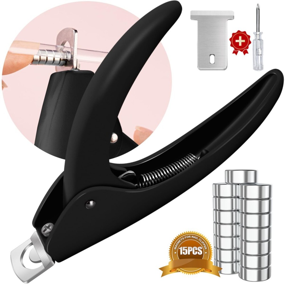 Black Adjustable Nail Clippers with Magnets Sizers for Acrylic Nails, Artificial Fake Nail False Nail Tip Cutter Trimmer Manicure Pedicure Sharp Blade Clip Tool For Salon Home Art Beauty