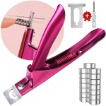 Violet Red Premium Adjustable Nail Clippers with Magnets Sizers for Acrylic Nails, Stainless Steel Nail Cutter Trimmer for Artificial Fake False Tips Manicure Sharp Blade Clip Tool for Salon Beauty