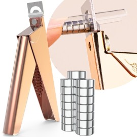 Gold Premium Nail Clippers with Magnet Sizers for Acrylic Nails, Professional Stainless Steel Fake False Nail Tip Clipper Cutter Trimmer, Manicure Tool for Salon Home Nail Art