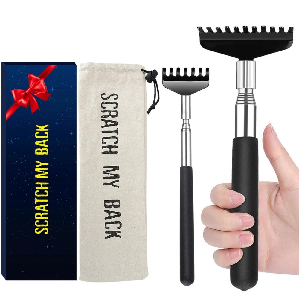 Oversized Back Scratcher Gift Set, 2 Pack, Upgraded Metal Stainless Steel Telescoping Back Scratcher Tool with Canvas Carrying Bag