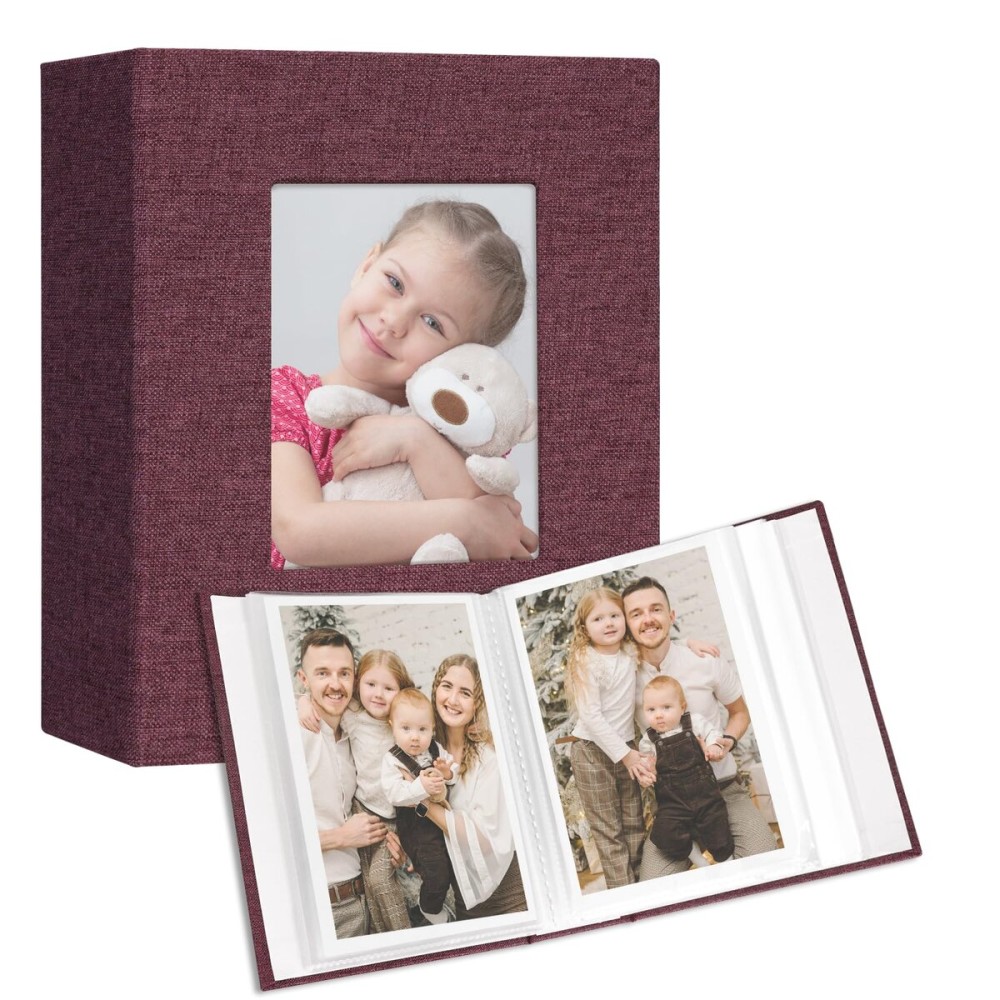 Vienrose Small Photo Album 4x6 holds 100 Photos 2 Pack, Mini Baby Photo Album Linen Cover for Gifts Wedding Family, Purple