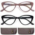 EYEURL Cat Eye Reading Glasses for Women - 2 Pack Blue Light Blocking Computer Readers 2.50 Spring Hinge Anti Glare/UV Ray Eyeglasses