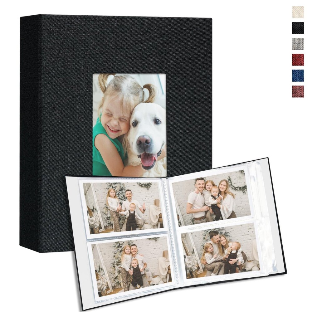 Vienrose Small Photo Album 4x6 holds 200 Photos 2 Pack, Mini Baby Photo Album Linen Cover for Gifts Wedding Family, Black