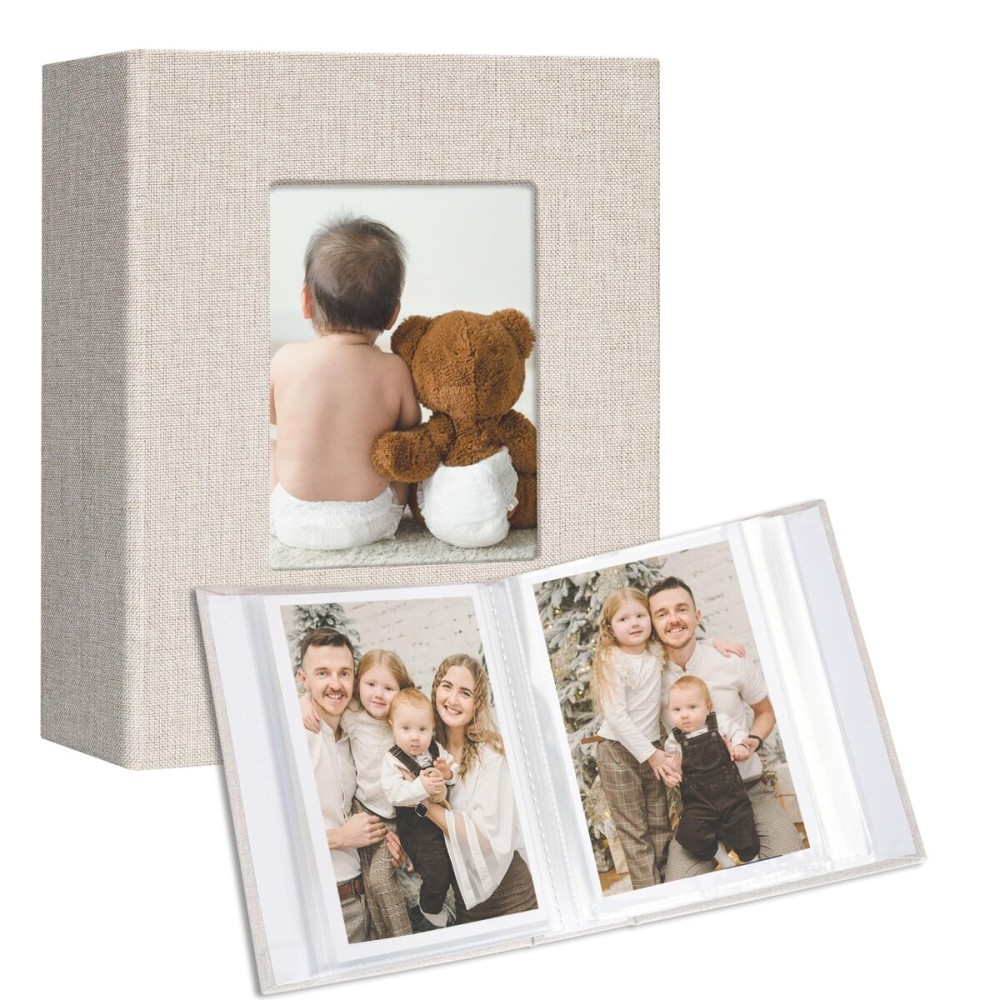 Vienrose Small Photo Album 4x6 holds 100 Photos 2 Pack, Mini Baby Photo Album Linen Cover for Gifts Wedding Family, Red