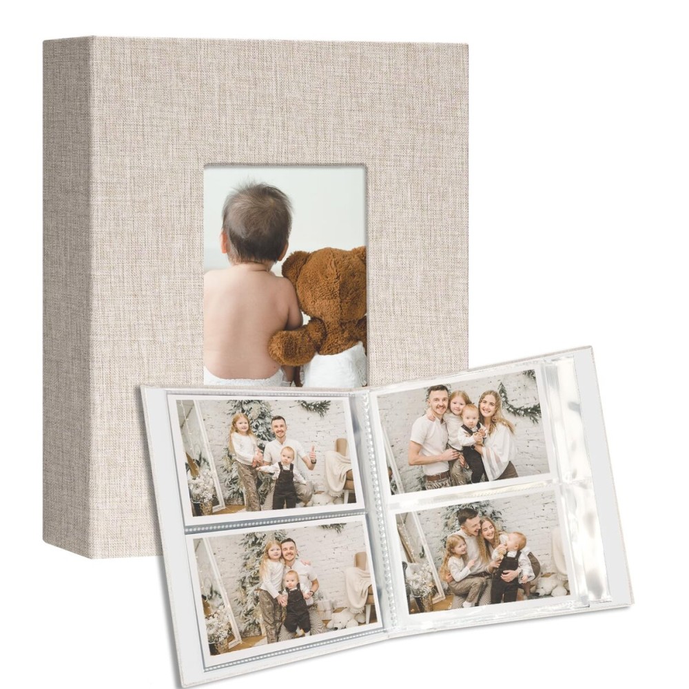Vienrose Small Photo Album 4x6 holds 200 Photos 2 Pack, Mini Baby Photo Album Linen Cover for Gifts Wedding Family, Beige
