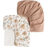 Konssy Muslin Crib Sheets 2 PCS 100% Cotton Baby Crib Sheets for Standard Crib Mattress (28 x 52), Soft and Breathable for Boys, Girls (Toffee, Flourish)