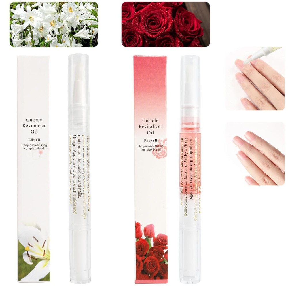 Meschett 2PCS Cuticle Oil Pens for Nail Care,Cuticle Revitalizer Oil Pen with Soft Brush,Cuticle Oil to Prevent Nail Cracking and Dry (Lily & Rose Flavor)