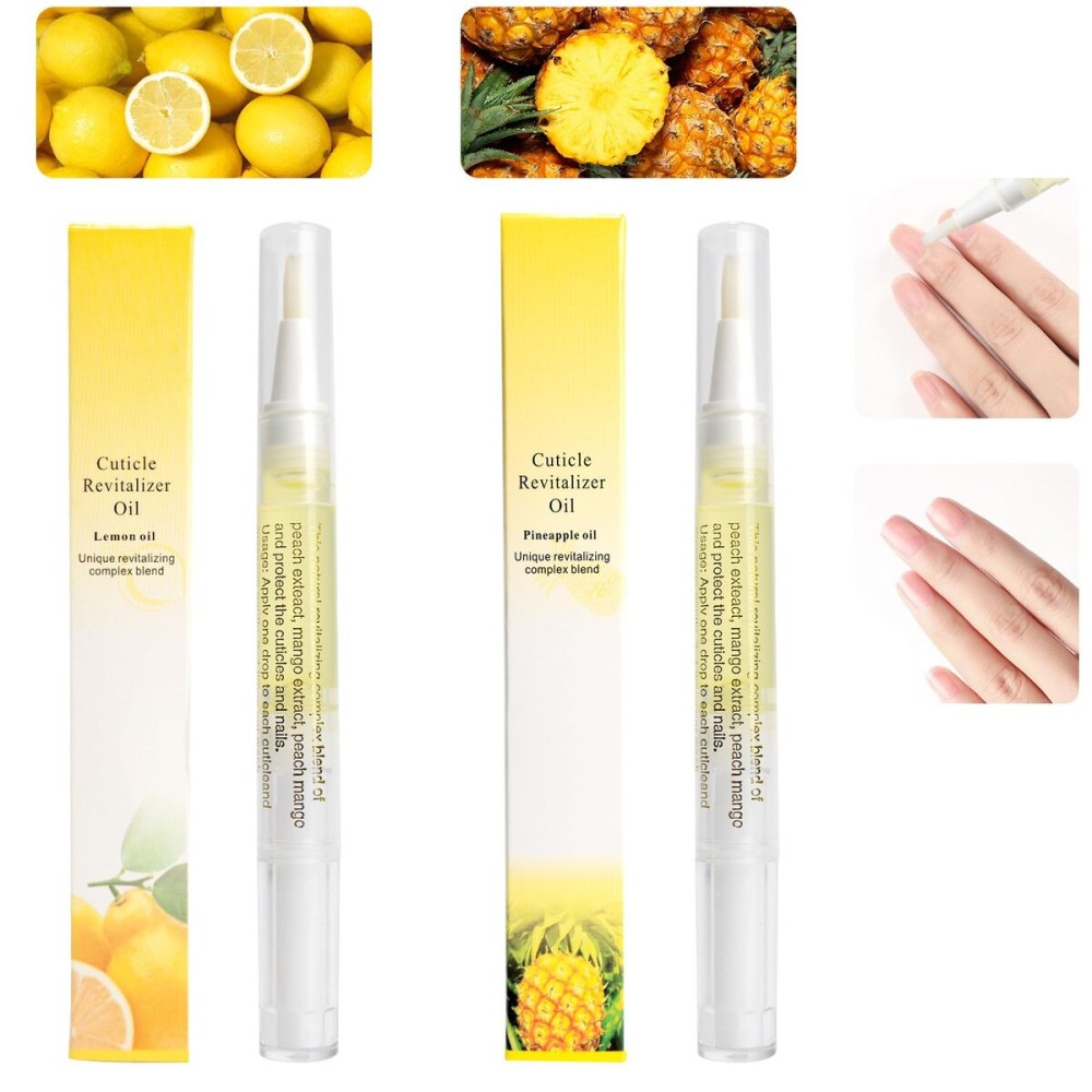 Meschett 2PCS Cuticle Oil Pens for Nail Care,Cuticle Revitalizer Oil Pen with Soft Brush,Cuticle Oil to Prevent Nail Cracking and Dry (Pineapple & Lemon Flavor)