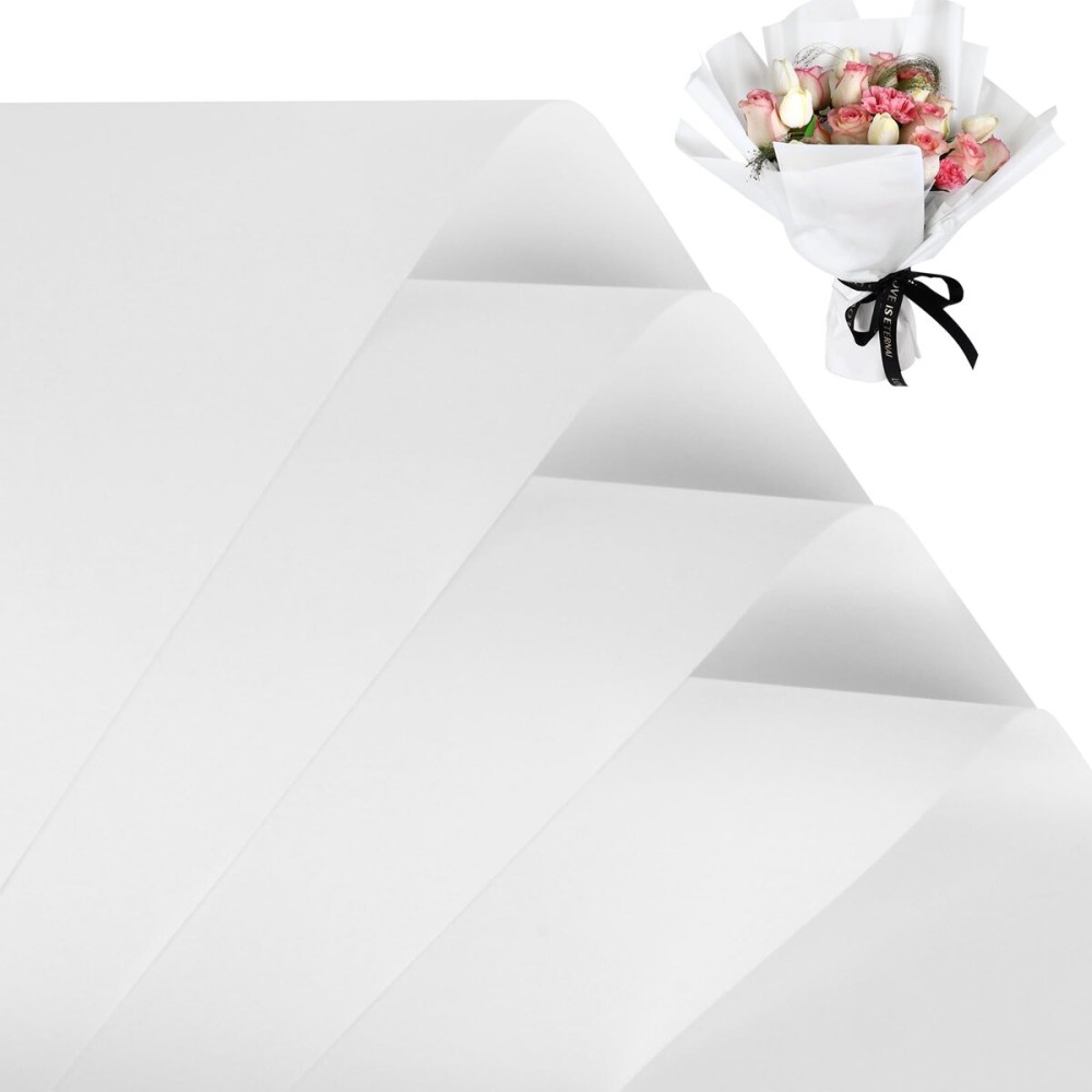 FUHITIM 20 Sheets Flower Wrapping Paper -Waterproof Floral Bouquet Wrapping Paper Used for DIY Crafts, Gift Packaging, Florist Supplies Packaging Paper for Wedding Birthday Gift (White)