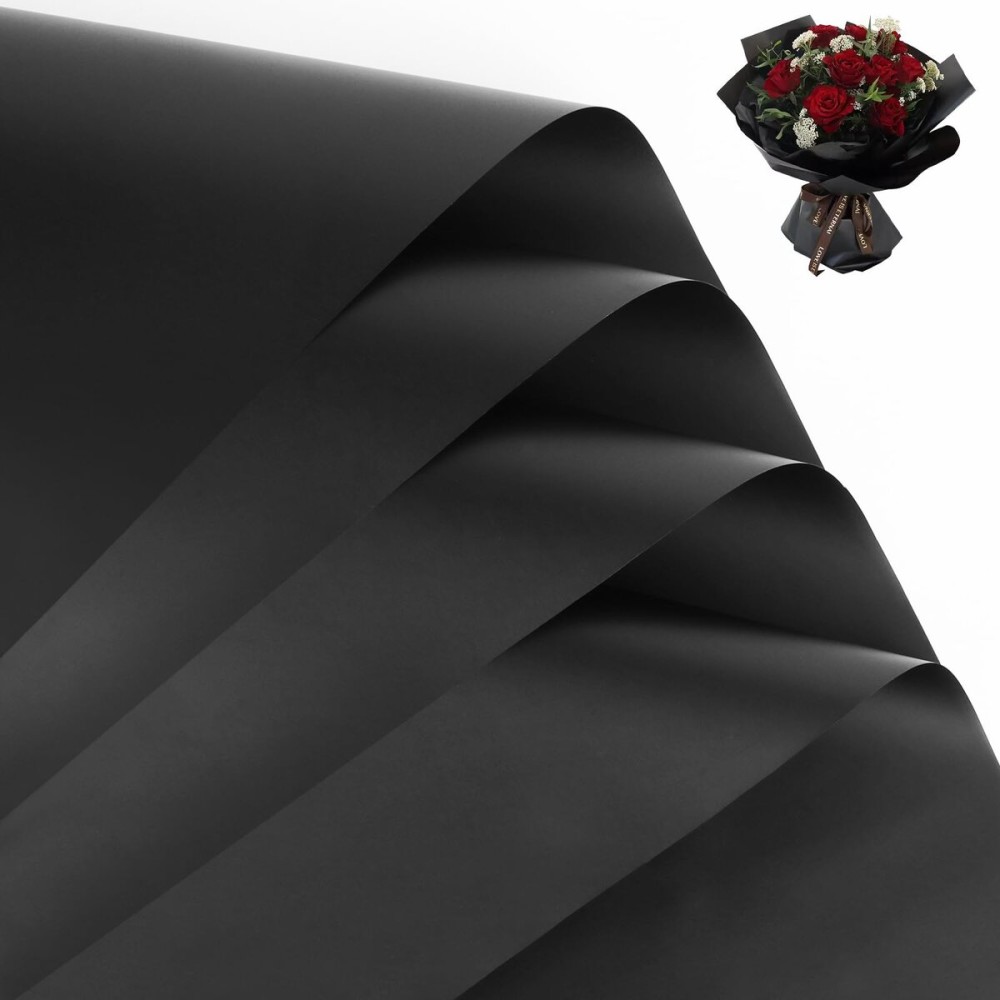 FUHITIM 20 Sheets Flower Wrapping Paper - Waterproof Floral Bouquet Packaging Paper for DIY CraftsFlorist Supplies Packaging Paper for Wedding Birthday Gift (Misty Black)
