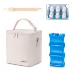 BABEYER Breastmilk Cooler Bag with Ice Pack Fits 6 Baby Bottles Up to 9 Ounce, Baby Bottle Bag with Shoulder Strap for Nursing Mom Daycare, Cream