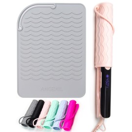 ANGENIL Silicone Heat Mat for Hair Tools - Flat Iron and Curling Iron Mat Heat Resistant for Counter, Heat-Resistant Flat Iron Travel Essentials Case, Vanity Organizer, Grey, Normal Size 9 x 6.5
