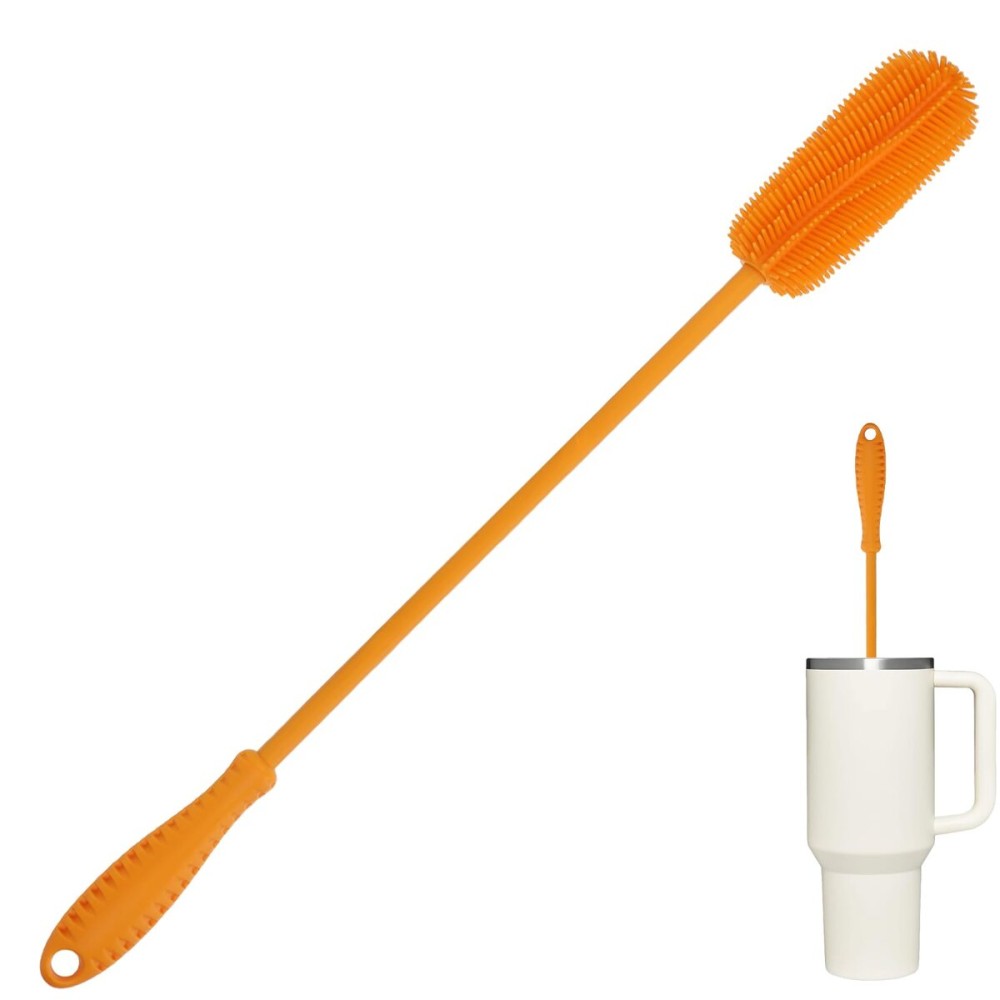 15.7 Silicone Bottle Brush, ddLUCK Water Bottle Cleaner Brush for Stanley, Hydroflasks, Glass, Thermos Sports Bottle, Vase and Glassware, Bottle Brush Cleaner for Narrow Neck Containers (Orange)