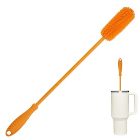 15.7 Silicone Bottle Brush, ddLUCK Water Bottle Cleaner Brush for Stanley, Hydroflasks, Glass, Thermos Sports Bottle, Vase and Glassware, Bottle Brush Cleaner for Narrow Neck Containers (Orange)