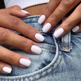 GLAMERMAID Extra Short Press on Nails, Pure White Fall Gel Glue on Nails, Glossy Round UV Finish Fake Acrylic False Nails Manicure Kits for Women, Reusable Full Cover Stick Ons