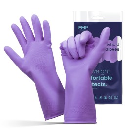 FMP Brands Cleaning Gloves - 60 Pairs Waterproof Reusable Latex Dish Gloves for Kitchen, Bathroom, Household - X-Large, Purple