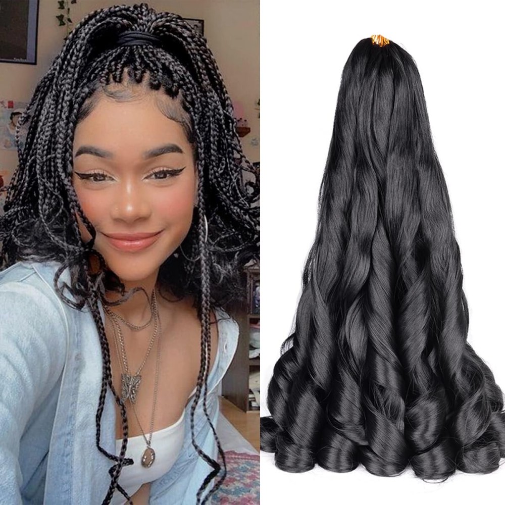 Luoyudu French Curl Braiding Hair 24 Inch 2 Packs Black Synthetic Loose Wave Bouncy Crochet Hair Pre Stretched 75g/pack Curly Braiding Hair for Black Women Hair Extensions (24inch,2packs,1B)