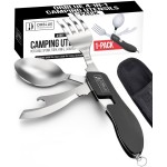 Orblue 4-in-1 Camping Utensils, 1-Pack, Portable Stainless Steel Spoon, Fork, Knife & Bottle Opener Combo Set - Travel, Backpacking Cutlery Multitool, Black