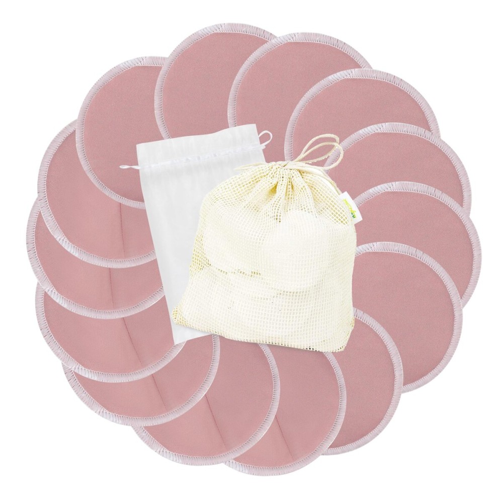 wegreeco Nursing Breast Pads (14 Pack) + Laundry Bag & Travel Storage Bag, 4.7 inch - Washable & Reusable Breastfeeding Nursing Pads (Mild Pink, Large, Contoured & Plain Shape)