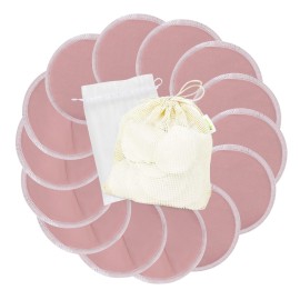 wegreeco Nursing Breast Pads (14 Pack) + Laundry Bag & Travel Storage Bag, 4.7 inch - Washable & Reusable Breastfeeding Nursing Pads (Mild Pink, Large, Contoured & Plain Shape)