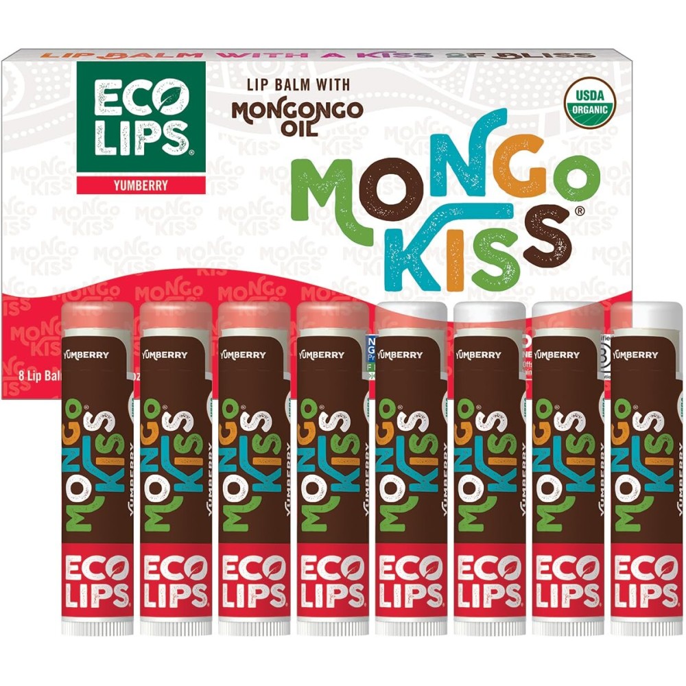 Mongo Kiss USDA Organic Lip Balm Set 8-pack (0.15 oz. each) with Mongongo Oil & Cocoa Butter to Moisturize Chapped Lips | Made in USA by Eco Lips - Yumberry