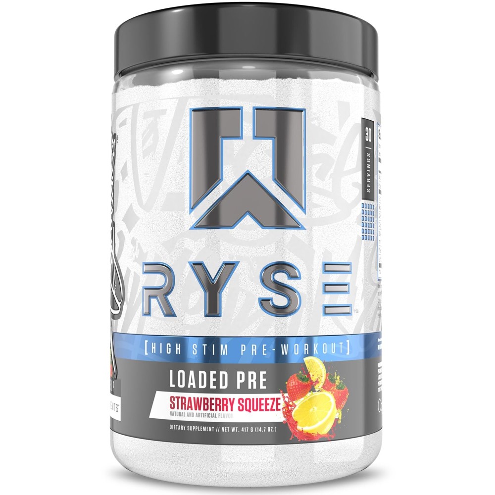 RYSE Loaded Pre Workout Powder - Strawberry Squeeze - Daily Pre-Workout for Men & Women with 390mg Caffeine, Beta Alanine, and Citrulline for Pump, Focus, and Energy - 30 Servings