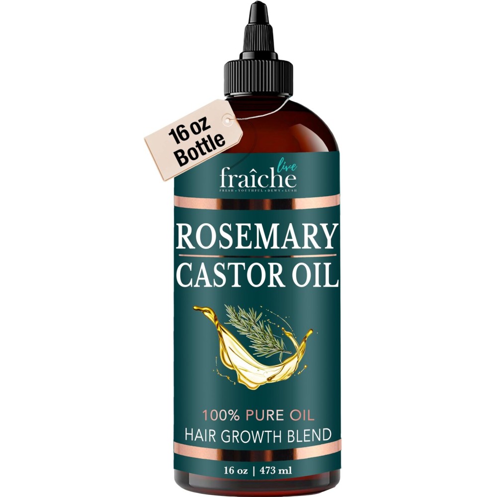 Live Fraiche Rosemary Castor Oil for Hair Growth 16oz - Rosemary Oil for Hair Growth and Thickening Pure Blend to Reduce Loss and Promote a Healthy Scalp
