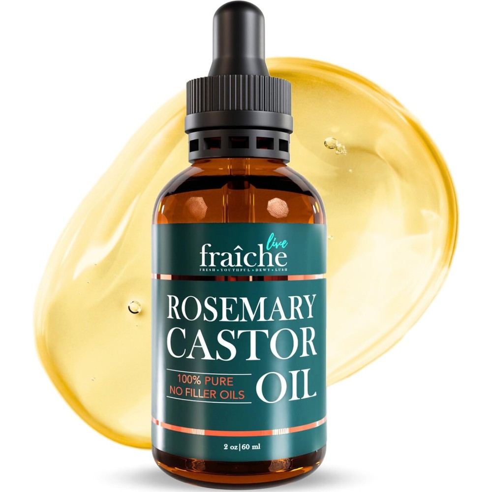 Live Fraiche Rosemary Oil for Hair Growth (2oz) with Cold Pressed Castor Oil Natural Hair Growth Oil - Rosemary and Castor Oil for Hair Growth -Strengthening Hair Oil for Damaged Hair and Hair Loss
