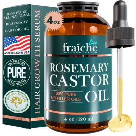 Live Fraiche Rosemary Castor Oil for Hair Growth 4 Ounce - Cold Pressed Castor Oil and Rosemary Oil for Damaged Hair to Reduce Hair Loss